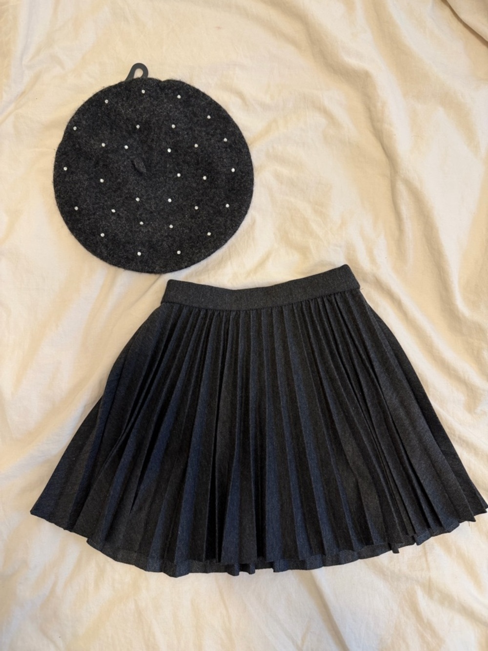 Girls Zara Black Pleated Skater Skirt & Beret